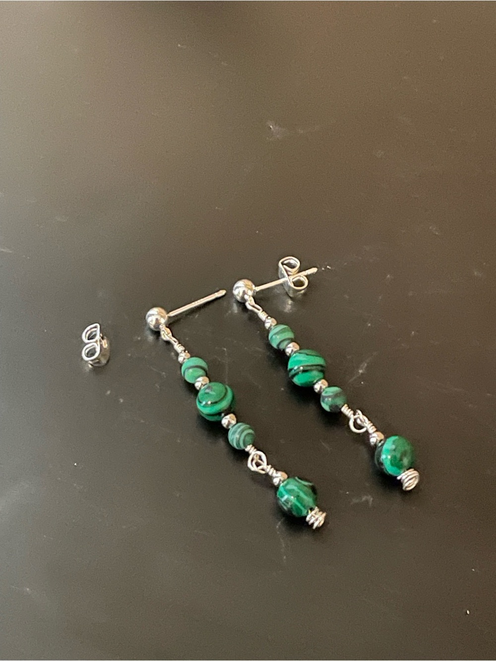 Green malachite Beaded Dangle Earrings - Women's Jewelry
